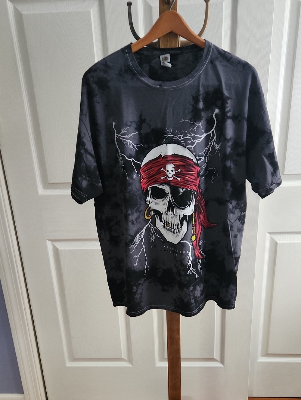 Fruit of the Loom Black Tie-Dye Tee with Pirate Logo